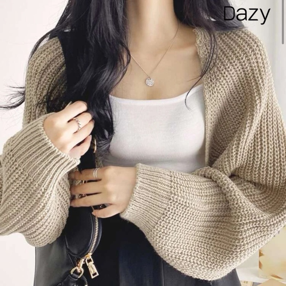 Batwing sleeved ribbed cardigan
